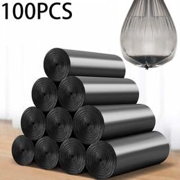 Trash Bags 100PCS Biodegradable Home Cleaning Thicken Large Black Garbage Kitchen And Bathroom Clean Up Supplies Car Portable 230512