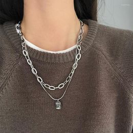 Chains 316L Stainless Steel Letter Square Pendant Double Layer Thick Chain Choker Necklaces For Women Fashion Fine Jewellery Party Gifts