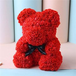 Decorative Flowers & Wreaths 25cm Red Rose Teddy Bear Flower Valentines Day Gift Artificial Decor Gifts Anniversary For Women WeddingDecorat