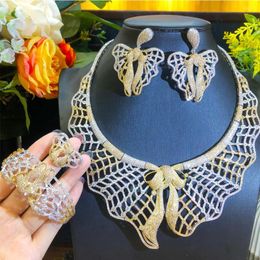 Necklace Earrings Set KellyBola Fashion Luxury Boutique African Bride Mesh Bracelet Ring 4PCS Wedding Banquet Jewellery