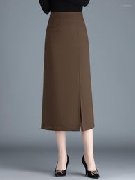 Skirts 2023 Spring Summer Women Black Knitted High Waist Wrap Skirt S-3XL Size Mid Long Pencil Female 8009
