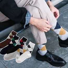 Men's Socks 2023 Lattice Pattern Breathable For Men Autumn Winter Casual Cotton Fashion Rhombus Plaid Soft Bussiness Sox Male