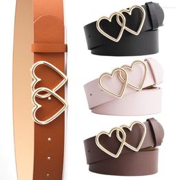 Belts PU Leather Waist Belt Fashion Double Heart Buckle Pin Women Casual Waistband For Jeans Trousers Pants Clothes Accessories