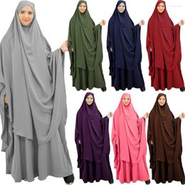 Ethnic Clothing Eid Prayer Garment Dress Muslim Women 2 Pieces Set Khimar Hijab Abaya Islamic Clothes Ramadan Robe Overhead Jilbab Niqab