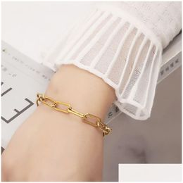 Charm Bracelets Bracelet For Women Men Paper Clip Link Chain Trendy Stainless Steel Wrist Fashion Couple Jewellery Drop Delivery Dhhde