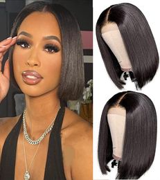 Short Straight Bob Wigs for Women Remy Human Hair 13x4 Frontal Bob Cut Lace Wig 180% Density