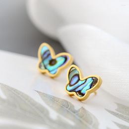 Stud Earrings Authentic 925 Sterling Silver Inlaid Natural Abalone Shell 18K Gold Plated Butterfly Earstuds Trendy Jewellery Gift Earring