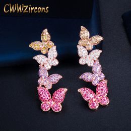 Dangle Chandelier CWWZircons Lovely 585 Rose Gold Colour Purple Red CZ Zircon Butterfly Drop Dangle Earrings for Women Fancy Jewellery Gift CZ780 230515