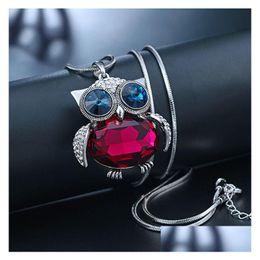 Pendant Necklaces Fashion Snake Chain Crystal Necklace Sweater Jewellery Small Cute Owl Bird For Women Gift Drop Delivery Pendants Dholq