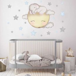 Kids' Toy Stickers Cute Elephant Stars Wall Stickers Room Decoration Baby Nursery Kids Home Decoration Wall Decals Cloud Moon Stars House Sticker