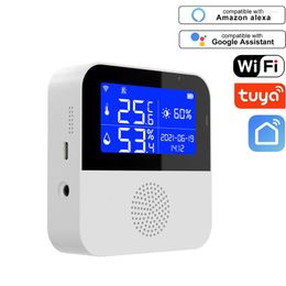 Smart Home Control Tuya Wifi Wireless Real-time Temperature And Humidity Sensor Detection With 2.9 Inch LCD Display USB Charging