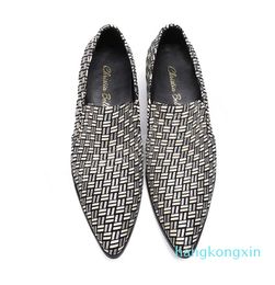 Pointed Toe Large Size Wedding Shoes British Style Slip on Plaid Formal Shoes Real Leather Men Business Shoes