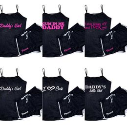 Womens Clothes Designer Track Suit Sexy Two Piece Set Summer Graphic Print Sling Vest Elastic Drawstring Shorts Suit Yoga And Jogging