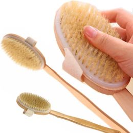 Long Detachable Brush Dry Skin Body Brush Non-slip Handle 100% Natural Bristle Bath Shower Brush Blood Circulation Exfoliation S5