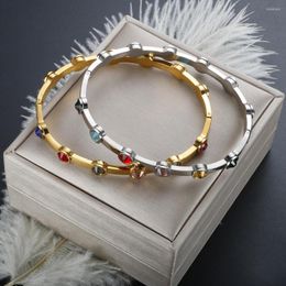 Bangle Birthstone Bracelet For Women Gold Plated Colorful Cubic Zirconia Waterproof Stainless Steel Fashion Trendy Jewelry Gift