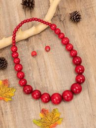 Necklace Earrings Set Fashion Wooden Jewelry Color Bright Red Lady Free Mail