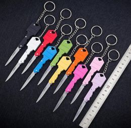 Mini Folding Knife Keychains 10 Colours Defence Key chain Key Shape Pocket Fruit Knifes Multifunctional Tool Self-defense Keychains With key ring Pocket knives