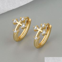 Dangle Chandelier New Fashion Mini Zircon Cross Pendant Hoop Earrings Hip Hop Asymmetric For Women Men Jewellery Ear Accessorie Drop Dhqmb