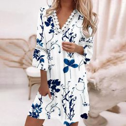 Casual Dresses Blue/Green/Grey Bohemian Style Dress Soft Comfortable Boho Summer Deep V Polyester Leisure Vacation For Daily Travel