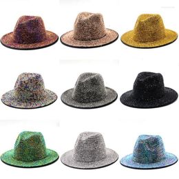 Wide Brim Hats England Retro Rhinestone Fedora Unisex Party Club Jazz Top Hat For Women And Men Stage Business Clothing Accessories Elob22