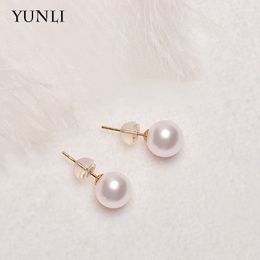 Stud YUNLI Real 18K Gold Natural Freshwater Pearl Stud Earrings Pure AU750 Gold Earring Pins for Women Fine Jewellery Gift EA015 230515