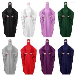 Ethnic Clothing Abaya Maxi Dress Women Hijab Veil Full Cover Prayer Dresses Islamic Jilbab Kaftan Loose Casual Burka Niqab Bat Sleeve Arab