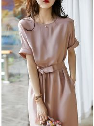 Casual Dresses Spring and Summer Dresses Light Luxury Fashion Women's Wear Waist Round Neck Show Thin Temperament Mid-length Skirt 230515