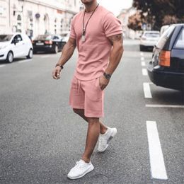 Mens Tracksuits Oversized Summer Men Casual Shorts Sets Solid Short Sleeve T Shirt Male Tracksuit Set Brand Clothing 2Pcs 230512