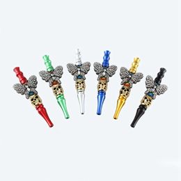 Colourful Aluminium Alloy Pipes Hookah Shisha Smoking Butterfly Skull Style Philtre Dry Herb Tobacco Preroll Cigarette Cigar Holder Waterpipe Mouthpiece Tips DHL