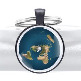 The earth is Flat Glass Cabochon Metal Pendant Key Chain Fashion Men Women Key Ring Jewellery Gifts Keychains
