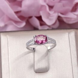 Cluster Rings Fine Jewellery Solid S925 Silver For Women 8 6mm Pink Topaz Natural Oval Gemstone Adjustable Ring Anillos Mujer R-TO018