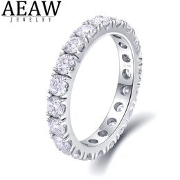 Solitaire Ring AEAW Solid 14K White Gold Round Molten Silica Enternity Full Diamond Band 2.5mm 1.5ctw DF Color Female 230512