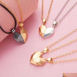 Pendant Necklaces 2Pcs Heart Stone Magnetic Couple For Women Men Lovers Attractive Magnet Necklace Set Drop Delivery Jewelry Dhgarden Dhoz8