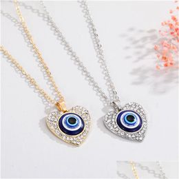 Pendant Necklaces New Fashion Choker Pendants Heartshaped Sier Plated Blue Evil Eye Necklace Enamel For Women Glamour Jewellery Dhgarden Dh7Q4