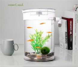 Tanks 1 piece plastic lazy fish tank small aquarium mini goldfish bowl square fish tank round fish tank ecological fishbowl rransparen