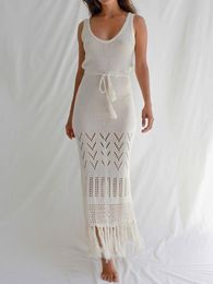 Swimwear Fringe Tassel Knitted Crochet with Drawstring Tunic Beach Cover Up Coverups Beach Dress Beach Wear Beachwear Lady