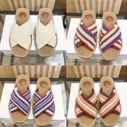 2023 Designer WOODY Women Slide Sandals Ribbon Interwoven Rubber Flat Flip-Flops Woody Flat Muller Shoes Slippers 35-40