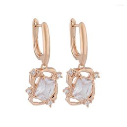 Dangle Earrings Hollow Long Hanging Square Natural Cubic Zircon 585 Rose Gold Colour Luxury Jewellery Women's Trend 2023