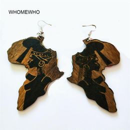 Brown Wood Africa Map Tribal Engraved Tropical Fashion Black Women Earring Vintage Retro Wooden African Hiphop Jewelry Accessory184f