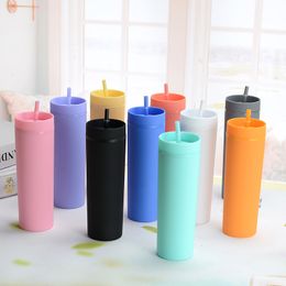 Water Bottles 1pc Reusable Skinny 16oz Plastic Tumbler Double Wall Tumbler with Straw 230515