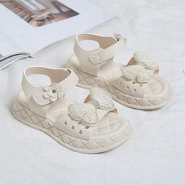 Sandals Kids Sandals For Girls Princess Summer Bowtie Platform Flats Children Baby Shoes Beige Pink Soft Footwear 230515