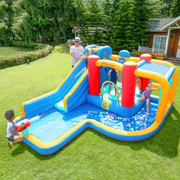 Water Slide Bounce House with Pool Inflatable Park Playhouse for Children Backyard Outdoor Play Fun in Garden Sports Basketball Hoop Toys Small Gifts Birthday Party