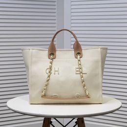 Beach Tote Womens Shopping Bag Fashion Shoulder Bag Lasies Canvas Designer Beach Bags With Chain Luxury Handbag Linen Pearls CC Crossbody Travelling Bag