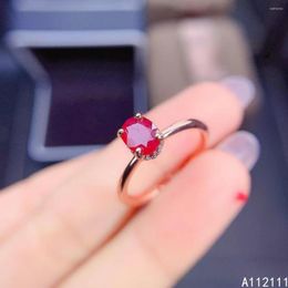 Cluster Rings Fine Jewelry 925 Sterling Silver Inset With Natural Gemstone Women's Classic Fashion Oval Ruby Adjustable Ring Support