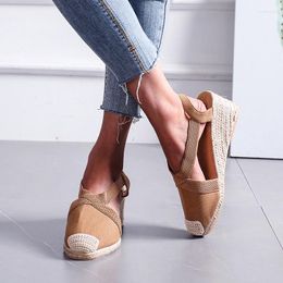 Sandals Est Women Straw Rope Retro Linen Canvas Wedge Round Toe Casual Singles Shoes Elegant Closed Sandal