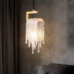 Pendant Lamps Luxury Copper Lamp Imitation Ice Model Bedside Single Head Hanging Dining Bedroom Suspension Lighting Glass Lights