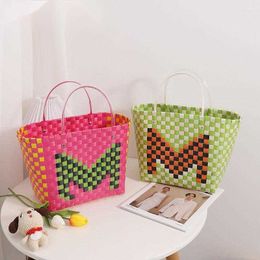 Evening Bags Colour Woven Bag Niche Design Letter Hand-held Vegetable Basket Contrasting Hand-carrying Shopping Women's
