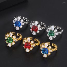 Cluster Rings Trendy Ruby Gemstone Opening Adjustable Green Crystal Flower Chain Ring Retro For Women Jewellery Wedding Anniversary Friends