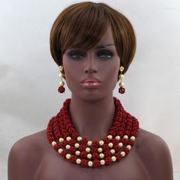 Necklace Earrings Set Gorgeous Wine Red African Coral Beads Nigerian Wedding Bridal Jewellery 2023 CJ729