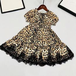 Girl Dresses 2023 Kids Girls Dress Fashion Brown Leopard LACE Childrens Clothes